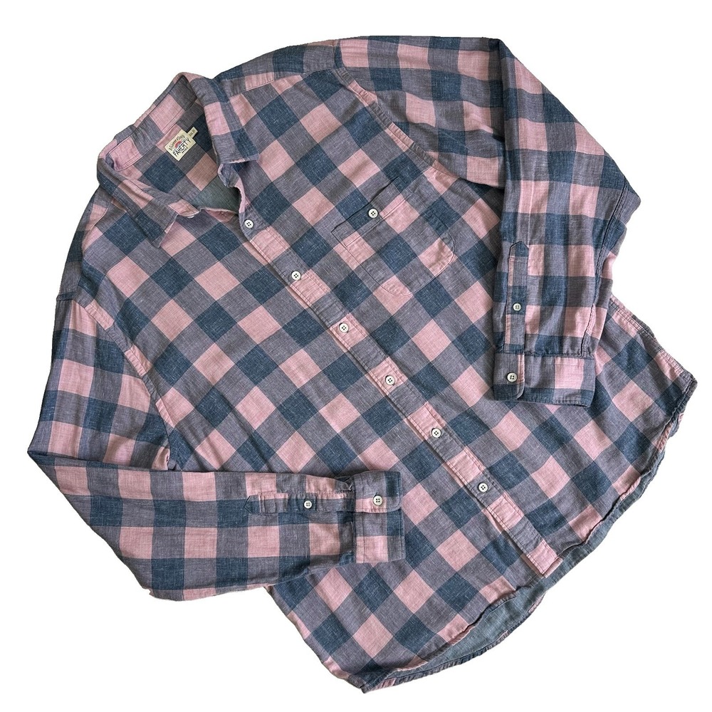 Faherty Organic Cotton Shirt Long Sleeve Flannel Window Pane Men 2XL Blue Pink